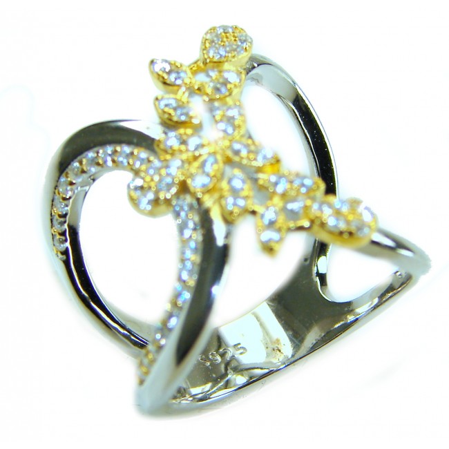 Aphrodite - 2.6 carat White Topaz 2 tones .925 Sterling Silver handcrafted ring size 6