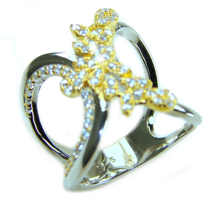 Aphrodite - 2.6 carat White Topaz 2 tones .925 Sterling Silver handcrafted ring size 6