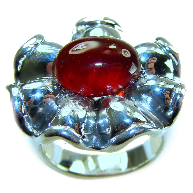 Blue Flower AAAA QUALITY Garnet .925 Sterling Silver handmade Large ring size 8