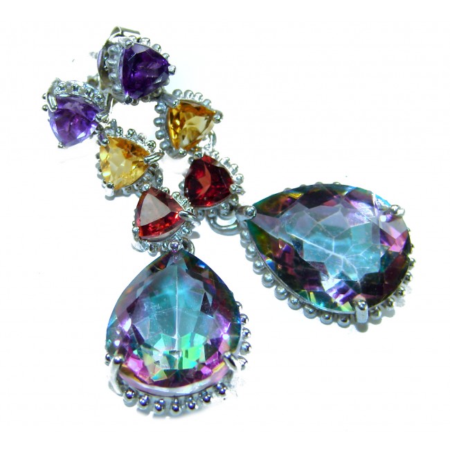 Incredible 14.2 carat Mystic Topaz .925 Sterling Silver handcrafted earrings