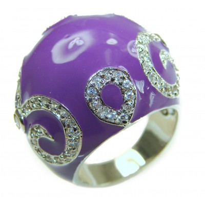 Divine Creation White Jade Enamel .925 Sterling Silver handcrafted Ring s. 8