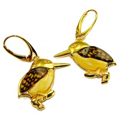 Two Birds Baltic Polish Amber Turquoise 18K Gold over .925 Sterling Silver earrings