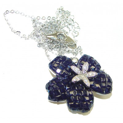 Blue Flower 19.2 carat natural Sapphire .925 Sterling Silver handcrafted Necklace