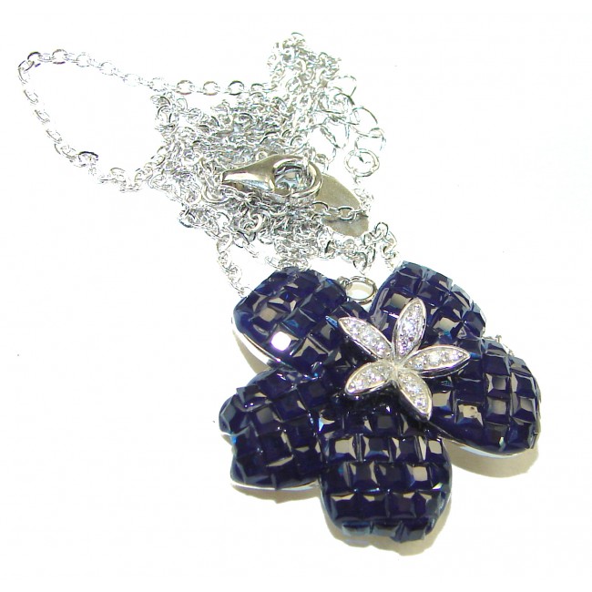 Blue Flower 19.2 carat natural Sapphire .925 Sterling Silver handcrafted Necklace