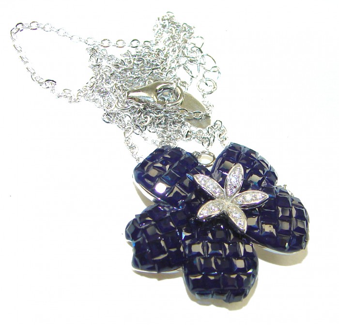 Blue Flower 19.2 carat natural Sapphire .925 Sterling Silver handcrafted Necklace