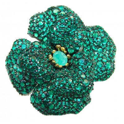 Black Label Collection - Retro Style - Rose Genuine 42.5 carat Colombian Emerald .925 Sterling Silver handmade Pendant - Brooch