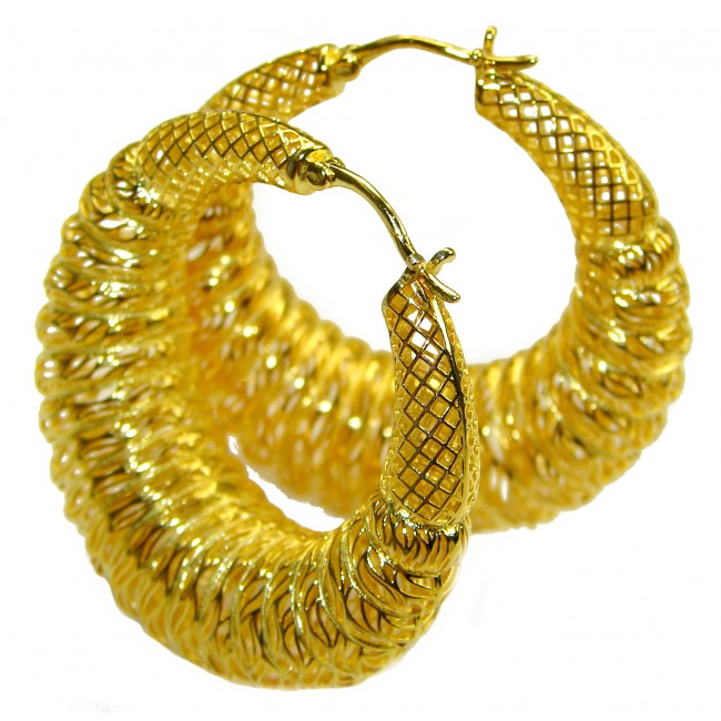 Black Label Collection - Dubai Style - Natural 22K Gold over .925 Sterling Silver handmade hoop earrings
