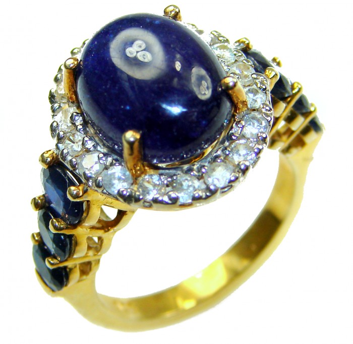 Vintage Style 10.2 carat natural Sapphire 22K Gold over .925 Sterling Silver Perfectly handcrafted Ring s. 7 1/4