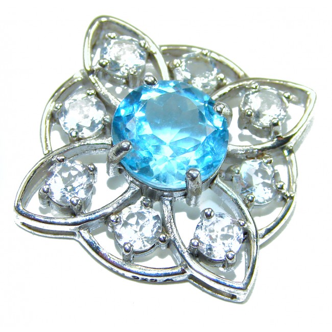 Atlantica ROUND cut 4.9 carat Swiss Blue Topaz .925 Sterling Silver Handcrafted Pendant