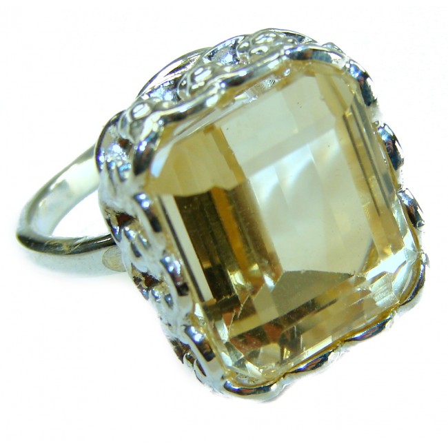 Solid 22.8 carat Genuine Lemon Quartz .925 Sterling Silver handcrafted ring size 8