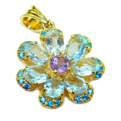 Forget Me Not 10.5 carat authentic Blue Topaz 14K GOLD OVER .925 Sterling Silver Handcrafted pendant