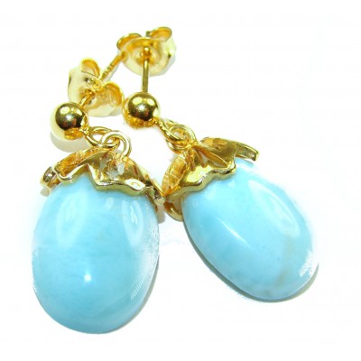Genuine 10.5 carat Blue Larimar 14K Gold over .925 Sterling Silver handmade earrings