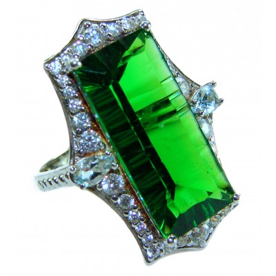 RARE FINDING! Authentic 28.9 carat volcanic Green Helenite .925 Sterling Silver HUGE ring s. 7