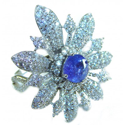 Luxurious 4.2 carat natural Tanzanite .925 Sterling Silver handcrafted Ring size 6 1/4