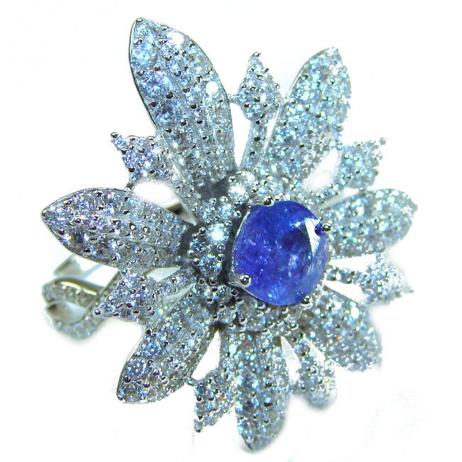 Luxurious 4.2 carat natural Tanzanite .925 Sterling Silver handcrafted Ring size 6 1/4