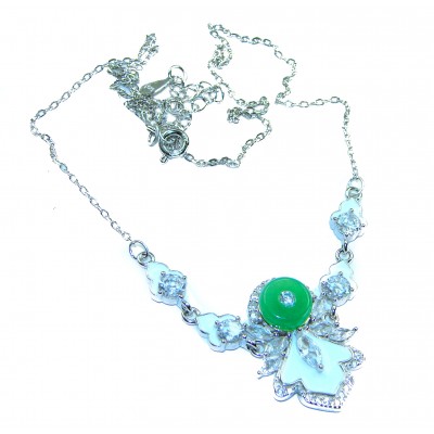 Art Deco - 5.8 carat Jade enamel .925 Sterling Silver handmade Necklace