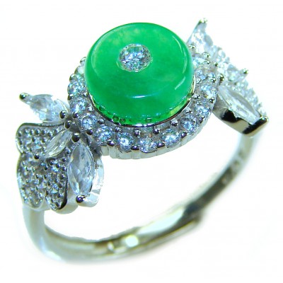 Good Fortune - Vintage Style 4.9 carat Jade .925 Sterling Silver handmade Cocktail Ring s. 7 adjustable