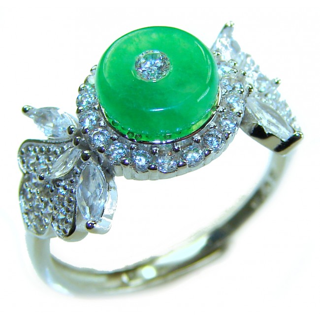 Good Fortune - Vintage Style 4.9 carat Jade .925 Sterling Silver handmade Cocktail Ring s. 7 adjustable