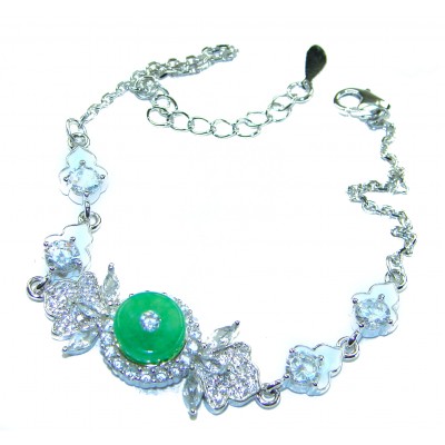 Art Deco - 4.8 carat Jade enamel .925 Sterling Silver handmade Statement Bracelet