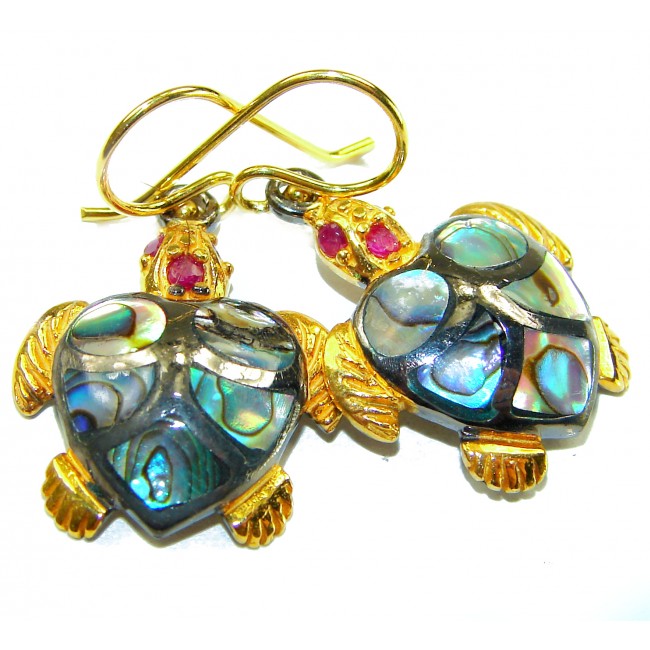 SEA TURTLES Style genuine Pearl 18K Gold over .925 Sterling Silver earrings