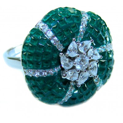Gabriella 15.2 carat authentic Emerald rhodium over .925 Sterling Silver handcrafted Statement Ring size 6