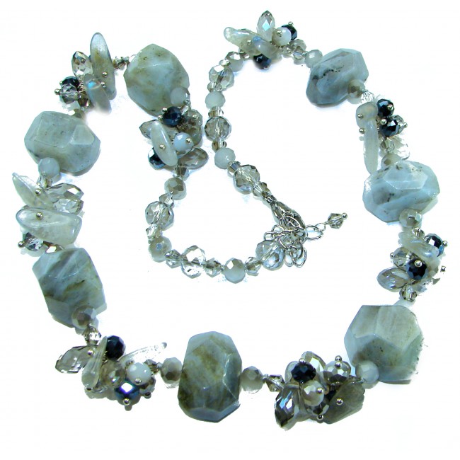 One of the kind great Tourmalinated Quartz Spinel .925 Sterling Silver necklace