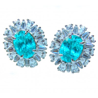 Royalty oval cut 4.2 carat Paraiba Tourmaline .925 Sterling Silver entirely handmade earrings