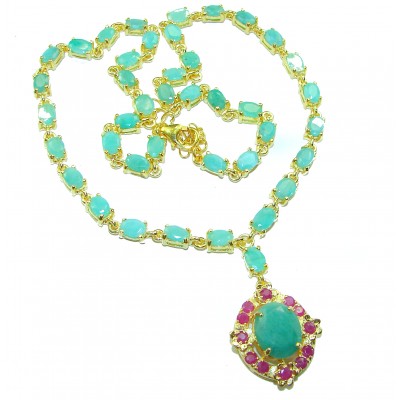 Sofia 32.2 carat authentic Colombian Emerald 18K Gold over .925 Sterling Silver handcrafted Statement necklace