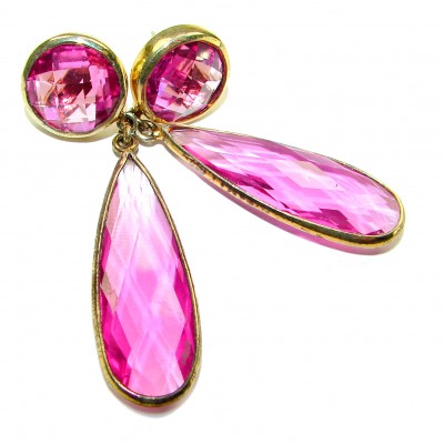 Tiffany - authentic 27.5 carat Pink Sapphire .925 Sterling Silver dipped in 14K Gold handcrafted Statement Earrings