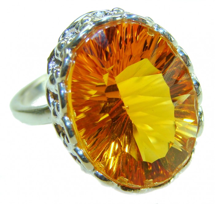 Liliana 39.5 carat Champagne Smoky Topaz .925 Sterling Silver Gold Oversized Ring size 7 3/4