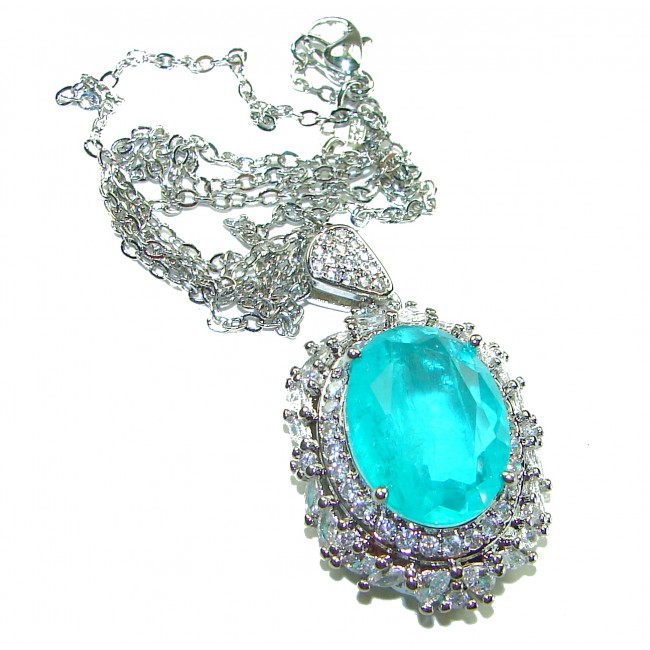 Rio Grande do Norte - Brazilian's Briliance - oval cut 15.5 carat Paraiba Tourmaline .925 Sterling Silver handcrafted necklace