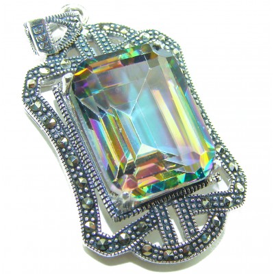 Spectacular 14.2 cut Mystic Topaz Marcasite .925 Sterling Silver handcrafted Pendant