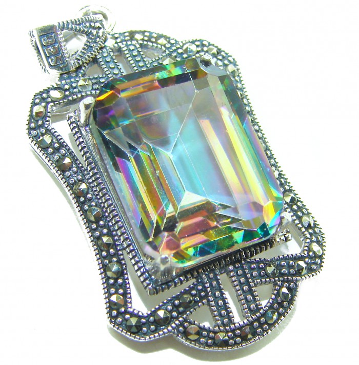 Spectacular 14.2 cut Mystic Topaz Marcasite .925 Sterling Silver handcrafted Pendant