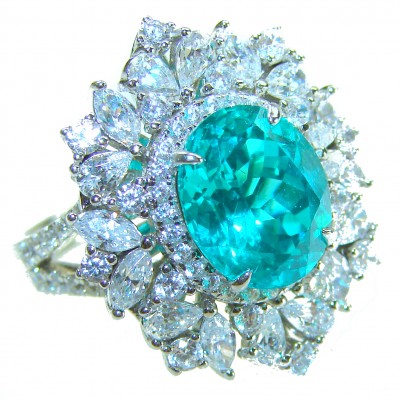 Wonderland 9.5 carat Brazilian Paraiba Tourmaline .925 Sterling Silver Handcrafted Ring size 7 1/4