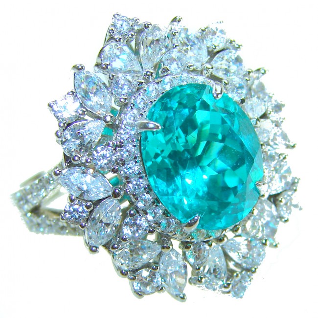 Wonderland 9.5 carat Brazilian Paraiba Tourmaline .925 Sterling Silver Handcrafted Ring size 7 1/4