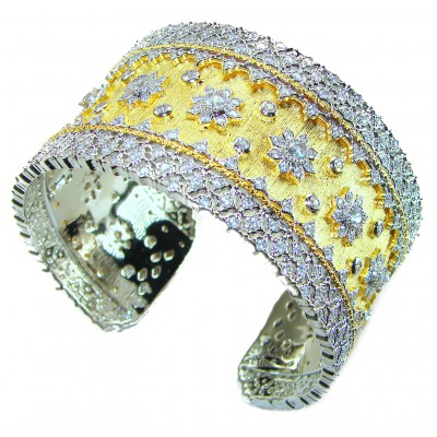 Byzantine design Authentic White Topaz 18K Gold over .925 Sterling Silver handcrafted Bracelet / Cuff