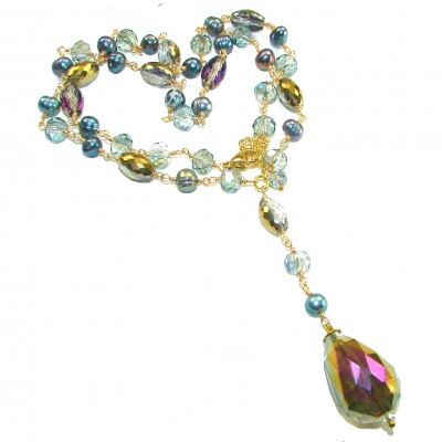 Bohemian Style Huge Genuine 34 inches Titanum Crystal .925 Sterling Silver handmade necklace