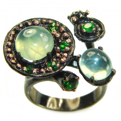 Best quality Prehnite black rhodium over .925 Sterling Silver handcrafted Ring Size 8 3/4