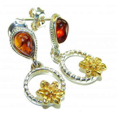 Baltic Amber 2 tones .925 Sterling Silver entirely handcrafted earrings