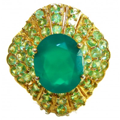 Elizabeth 4 Prong oval cut 5.9 carat Colombian Emerald .925 Sterling Silver dipped in 22K GOLD handcrafted Ring size 7