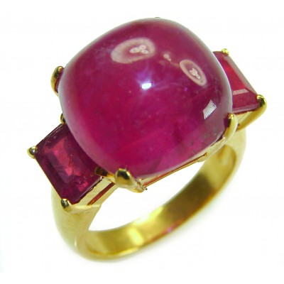 Enchanted Beauty 18.9 carat natural Ruby 22K Gold over .925 Sterling Silver Huge handcrafted Ring s. 7