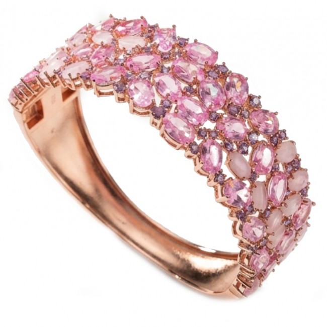 Luxurious 85.4 carat Pink Sapphire 22K real Gold over .925 Sterling Silver handcrafted Bracelet