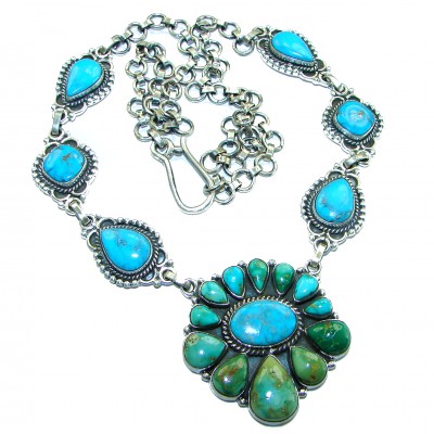 Go West ! Authentic Kingman Turquoise .925 Sterling Silver handmade Statement necklace; 18 inches long