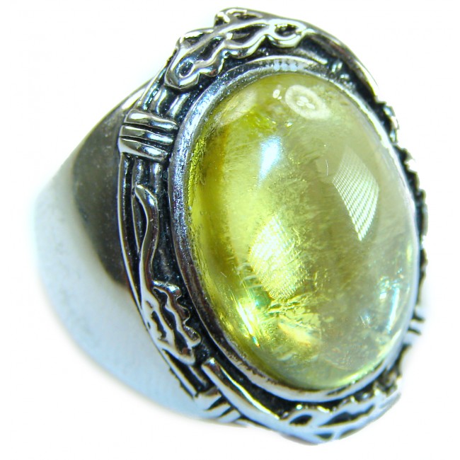 Royalty 18.9 carat authentic Himalayan Peridot .925 Sterling Silver Handcrafted Statement Ring size 6