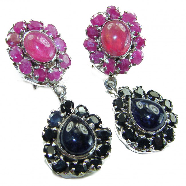 Giovanna - Very Unique - 29.5 carat Sapphire Ruby .925 Sterling Silver dipped in rhodium handcrafted earrings