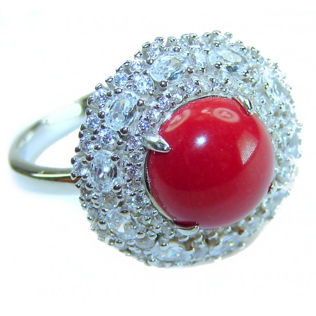 Elizabeth Natural Fossilized Coral .925 Sterling Silver handmade ring s. 9