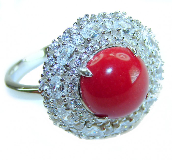 Elizabeth Natural Fossilized Coral .925 Sterling Silver handmade ring s. 9