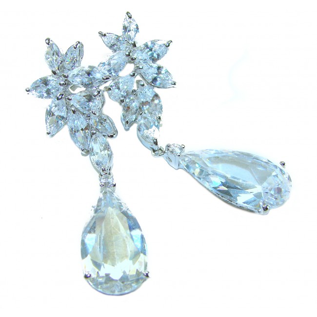 Spectacular - 48.5 carat White Topaz .925 Sterling Silver Handcrafted Statement Earrings