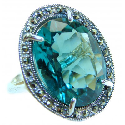 Massive Deep Blue 37.8 carat Aquamarine .925 Sterling Silver handcrafted Large ring size 7