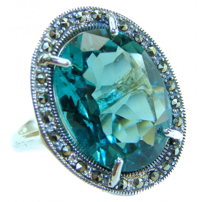 Massive Deep Blue 37.8 carat Aquamarine .925 Sterling Silver handcrafted Large ring size 7